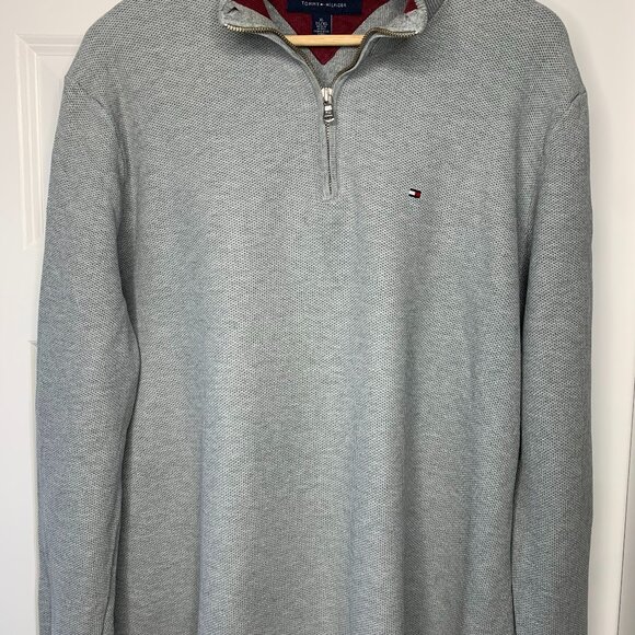 Tommy Hilfigfer Mens Grey Quarter Zip Sweater - Picture 1 of 12